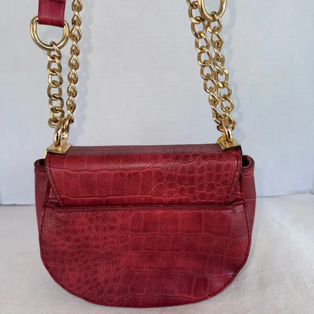 ‼️Sold‼️ Michelle Mini Saddle Red Croc-Embossed Chain Shoulder Bag-New With Tags - Picture 4 of 16